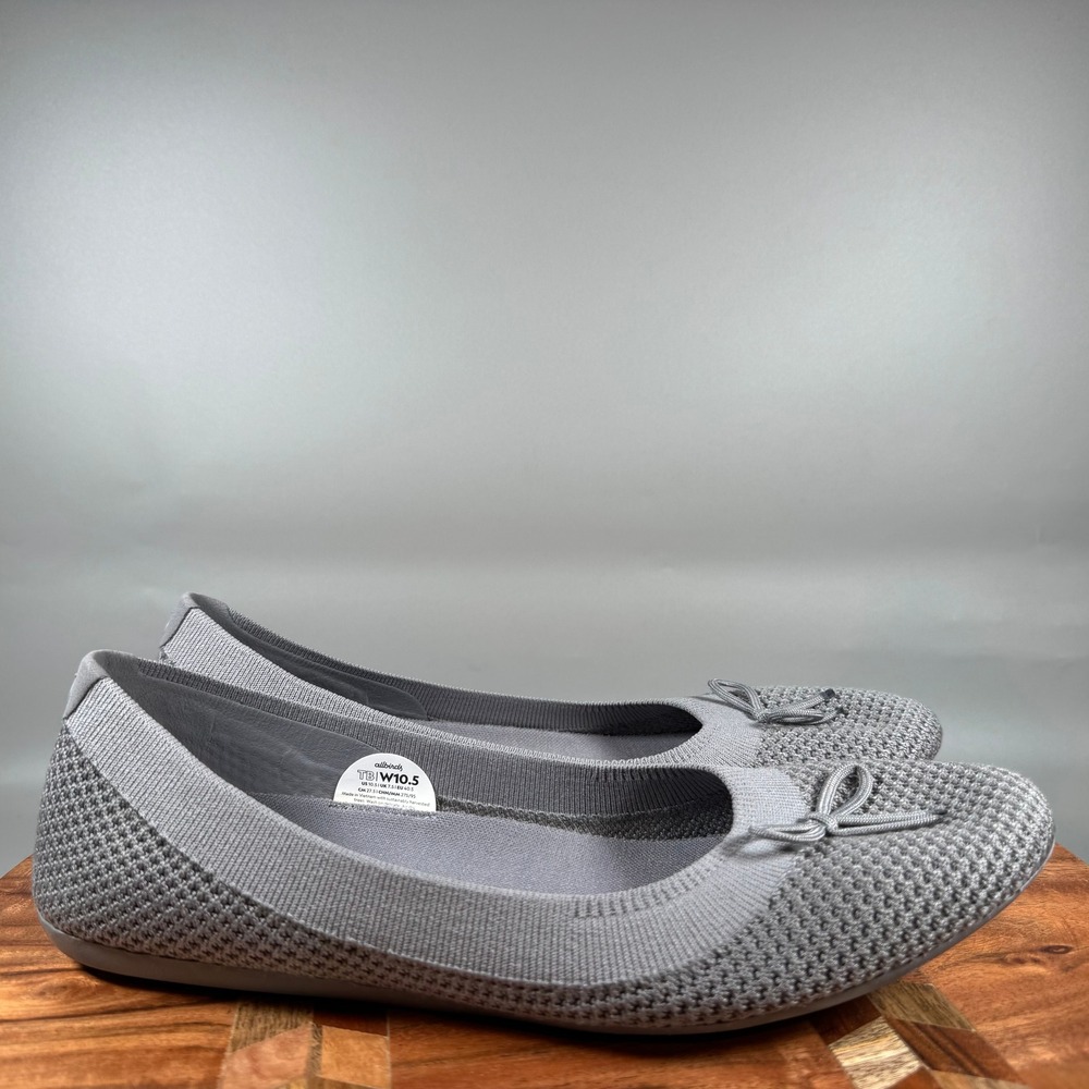 Allbirds Tree Breezers Grey Knit Ballet Flats Bow Detail Womens 10.5 TB